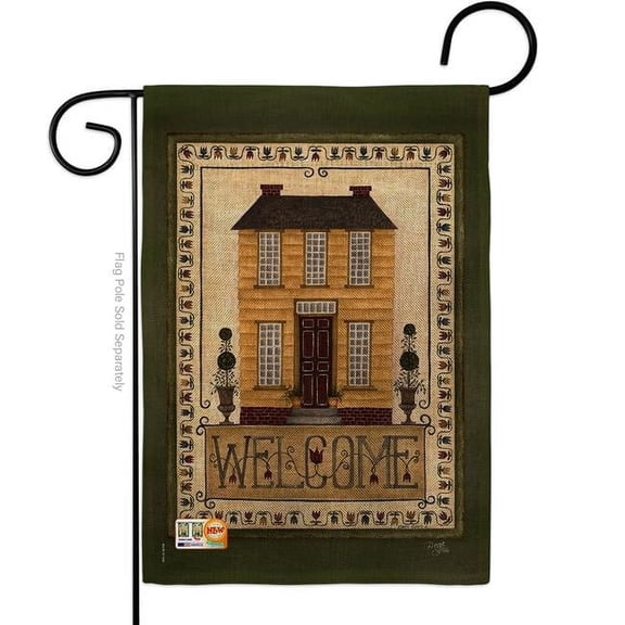 Breeze Decor BD-SH-G-100068-IP-DB-D-US18-SB 13 x 18.5 in. Welcome Yellow House Burlap Inspirational Sweet Home Impressions Decorative Vertical Double Sided Garden Flag