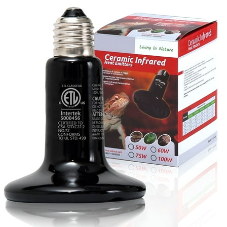 HIBIBUD Reptile Heat Lamp Bulb 100W, Ceramic Infrared Heat Emitter, No Light & No Disturbing Black