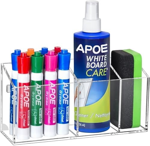 Magnetic Dry Erase Marker Holder, Acrylic Magnet Pen Holder for Whiteboard, Refrigerator, Magnetic Fridge Organizer for Office, Classroom, Whiteboard Maker Holder, Locker Organizer