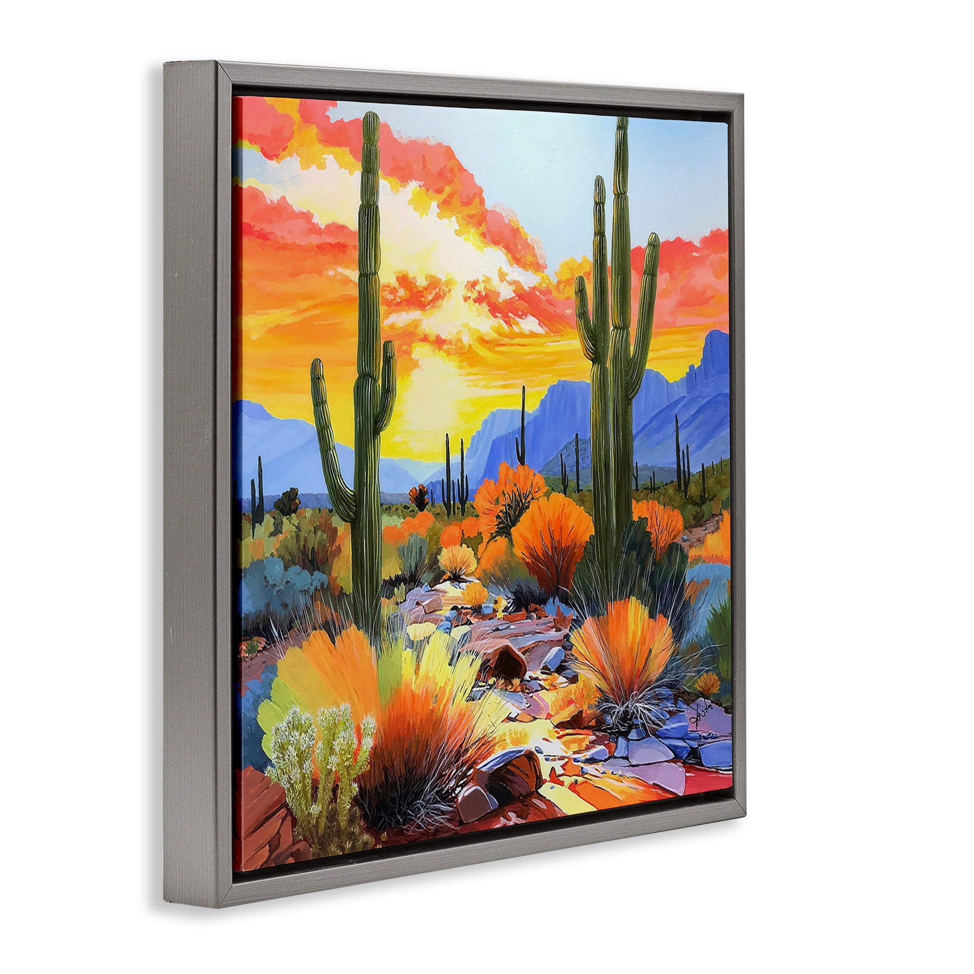 Stupell Industries Desert Splendor Cacti Gray Framed Floater Canvas Wall Art, design by John Jaster
