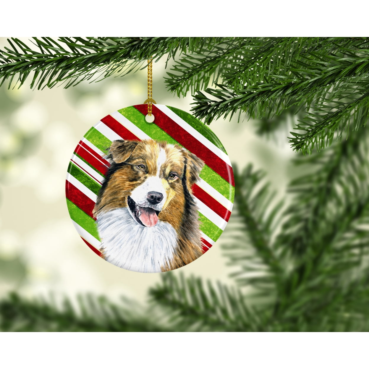 Carolines Treasures SC9357-CO1 Australian Shepherd Candy Cane Holiday Christmas Ceramic Ornament, Multicolor