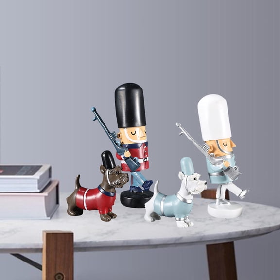 2x Wooden Nutcracker and Dog Figures Traditional Nutcracker Decor Ornament