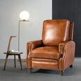thumbnail image 3 of Upholstered Genuine Leather Recliner Chair with Solid Wood Legs, Saddle, 3 of 10