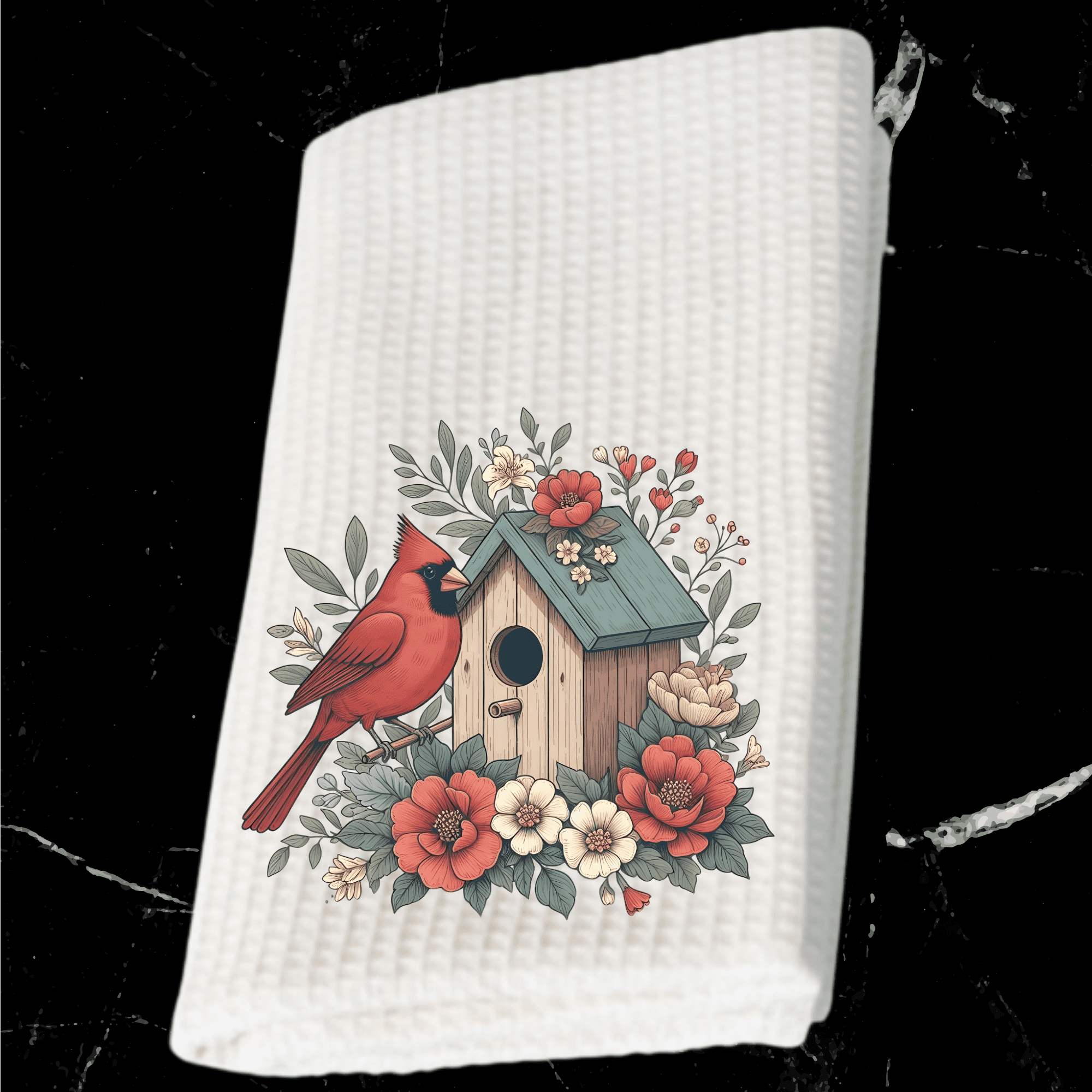 Christmas Printed Kitchen Towel Set Red Cardinal Bird 16x24 Happy Holiday Décor