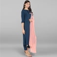 thumbnail image 5 of Janasya Indian Keyhole Neck 3/4 Sleeve Solid Turquoise Blue Rayon Kurta With Pant And Dupatta For Women, 5 of 12