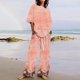 thumbnail image 1 of ICHUANYI Clearance Women's Summer Suit Fashion Short Printing Color Trousers Casual Two-Piece Suit(Orange, M) ICHUANYI WER2023081003674, 1 of 5