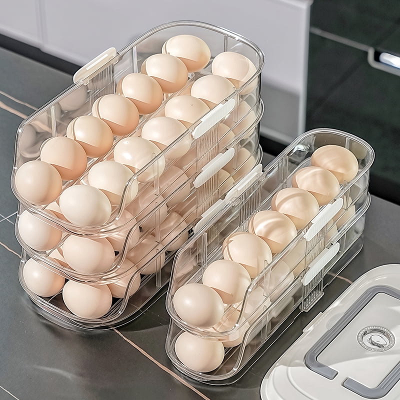Automatic Rolling Egg Storage Box Multi Layer Refrigerator Organizer Side Door Egg Holder Tray