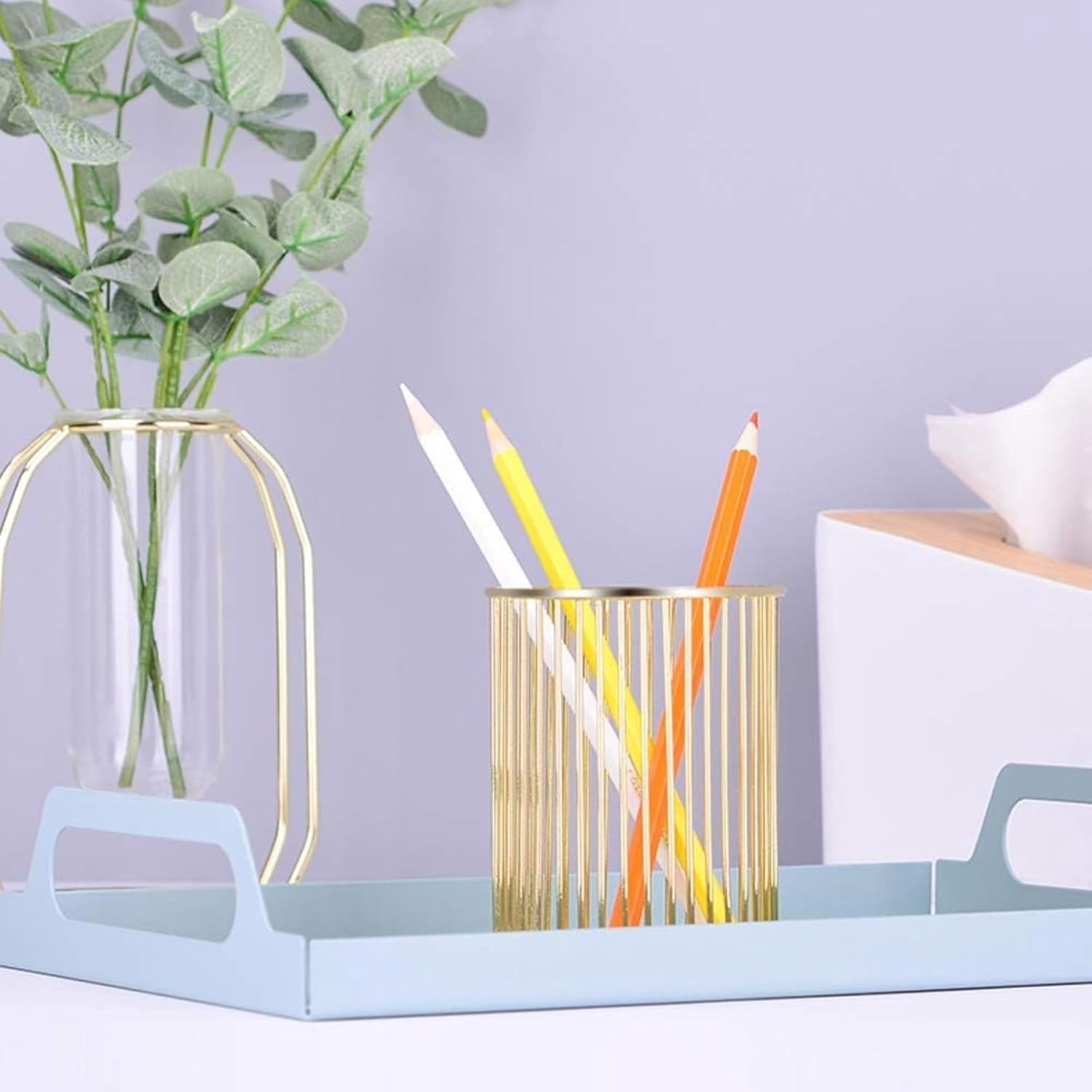 ABPETE Pencil Cup,Pen Holder, Wire Metal Pencil Holder, Decorative Desk Storage Organizer Container for Stationery and Desk Accessories (Gold 1,1-PACK)