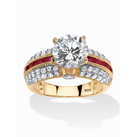 PalmBeach Jewelry 5.52 TCW Round Cubic Zirconia and Created Ruby Ring in 14k Gold Over .925 Sterling Silver