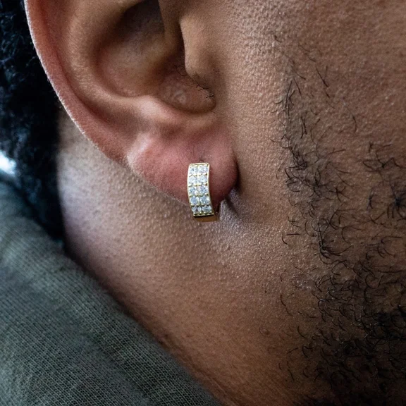 Men's Lab Created Diamond Hoop Earrings in 14K Yellow Gold Plated