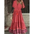 thumbnail image 6 of Vintage Fashion Women Flower Print V-neck Rayon Beach Bohemian Maxi Dress Ladies V Neck Tassel Summer Boho Dresses Robe, 6 of 6