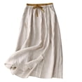 thumbnail image 2 of Womens Linen Skirt Cotton Maxi Skirt Casual Flowy Swing Elastic High Waist A-Line Split Long with Pockets, 2 of 9