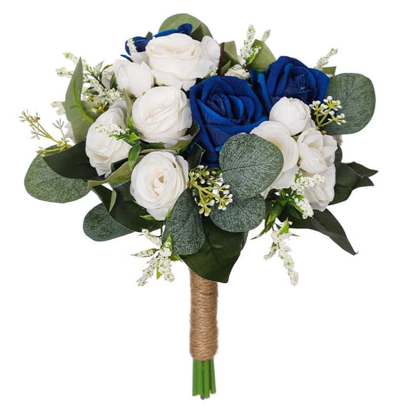Zhuge Wedding Bouquets for Bride Bridesmaid, Champagne Roses Blue Artificial Flowers Toss Bouquet for Wedding Party Church Decoration