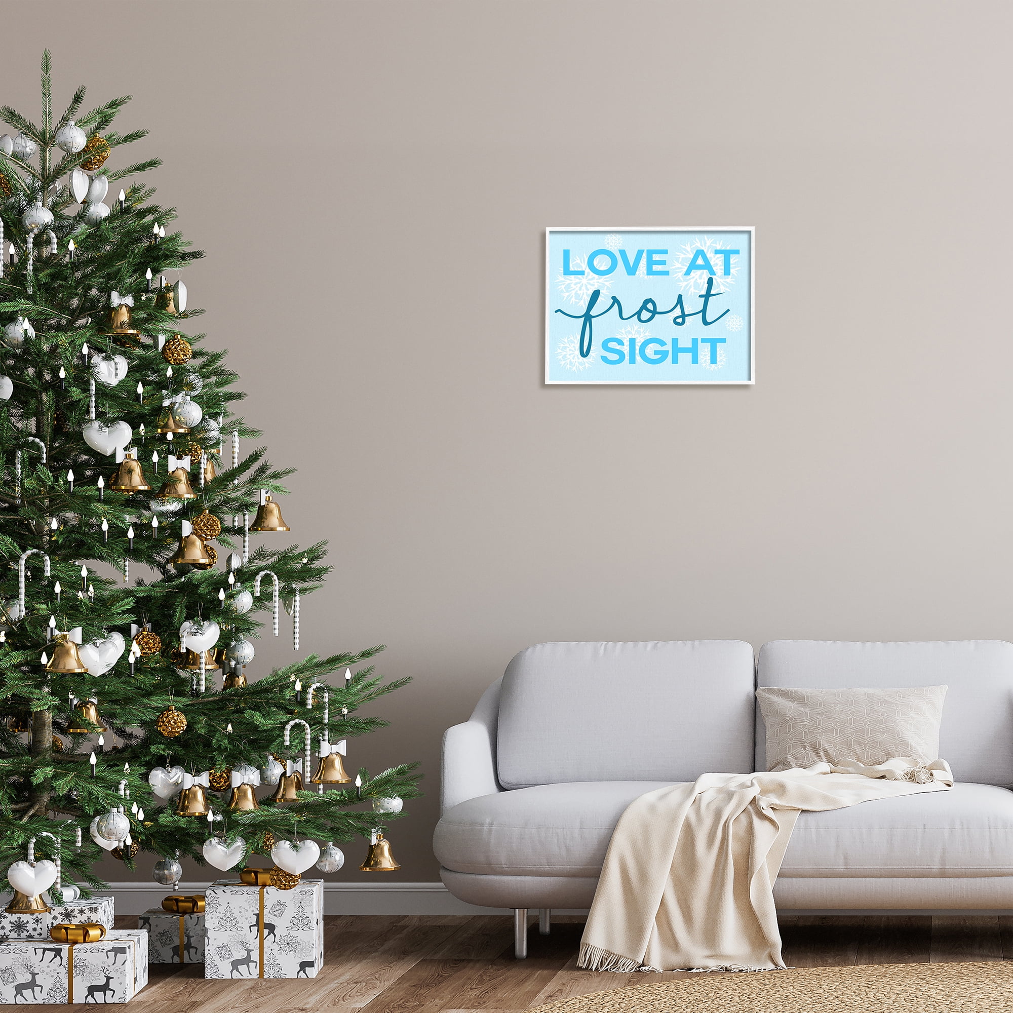 Stupell Industries Love at Frost Sight Pun Holiday Painting White Framed Art Print Wall Art, 20 x 16