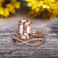thumbnail image 3 of 1.50 Carat Emerald Cut Pink Morganite Engagement Ring 10k Rose Gold Promise Ring for Bride or Anniversary Gift Startling Jewelry Twisted Across Matching Band, 3 of 5