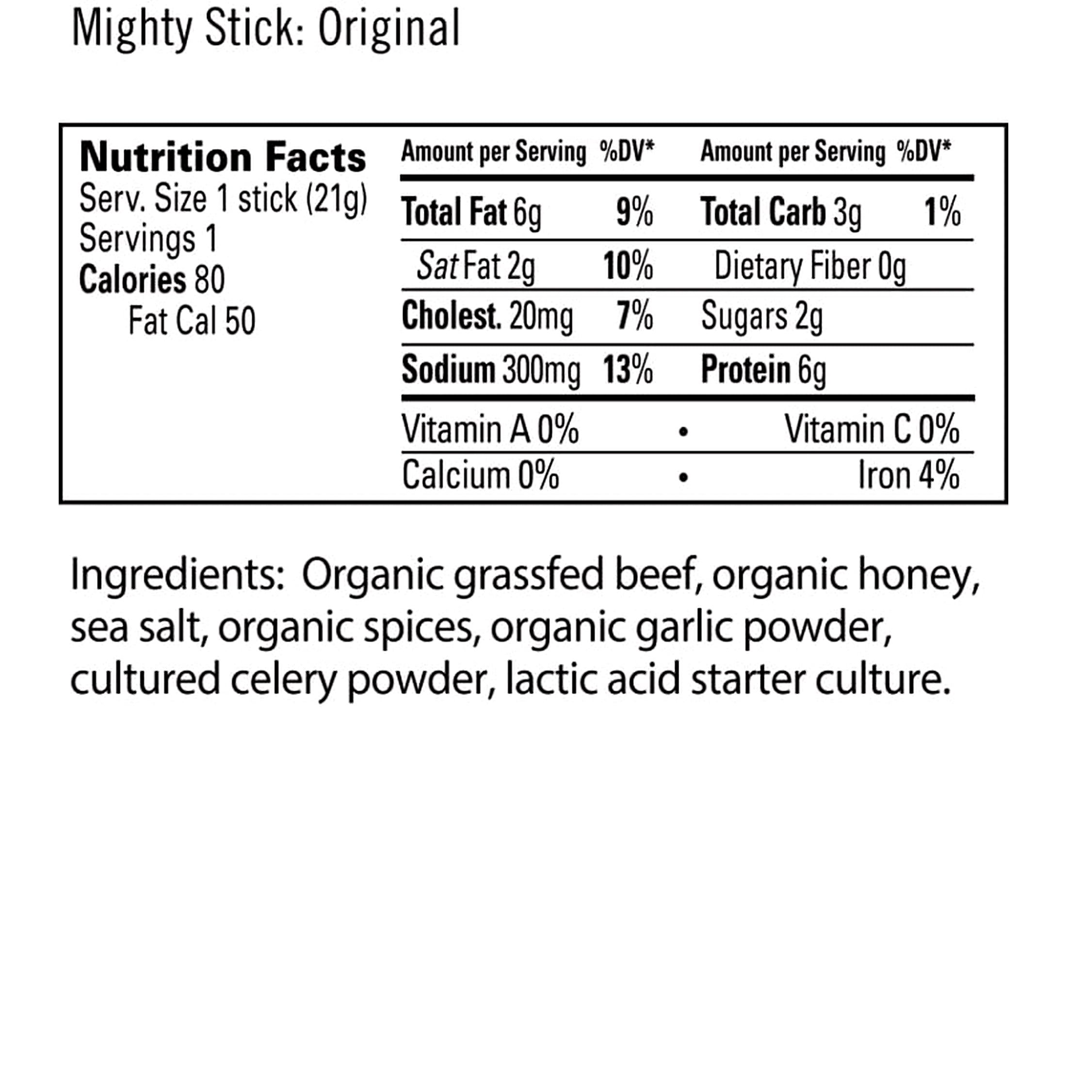 Mighty Organic, Organic 100% Grassfed Beef Mighty Stick, Original, 0.75oz, 24-pack
