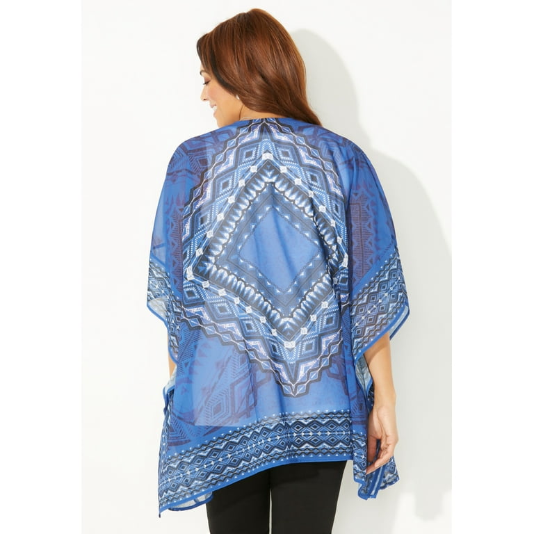 Catherines 100% Polyester Multi Color Blue Kimono Size 1X (Plus
