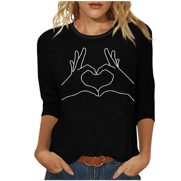 Tops de Cuello Redondo para las Mujeres Moda Impresa 3/4 Mangas Blusa Casual Top, Estante de Imitación