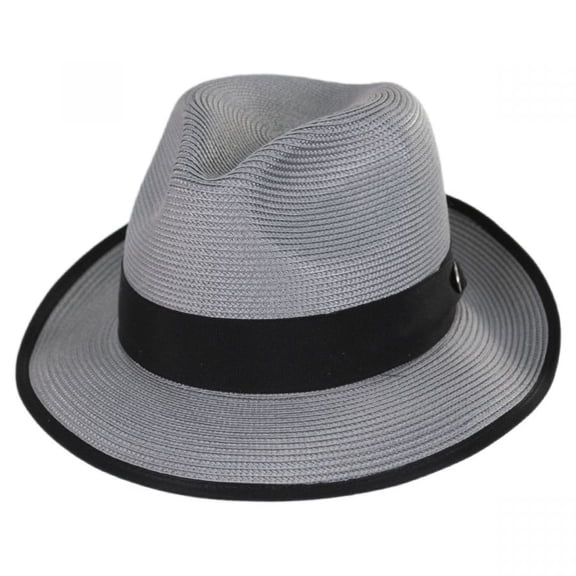 Latte Florentine Milan Straw Fedora Hat - 8 - Gray