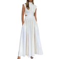 thumbnail image 2 of ZenCart Women's Summer Sleeveless Long Dress Mock Neck Waist Hollow-Out Maxi Dress A Line Pleated Cocktail Party Dress, 2 of 8