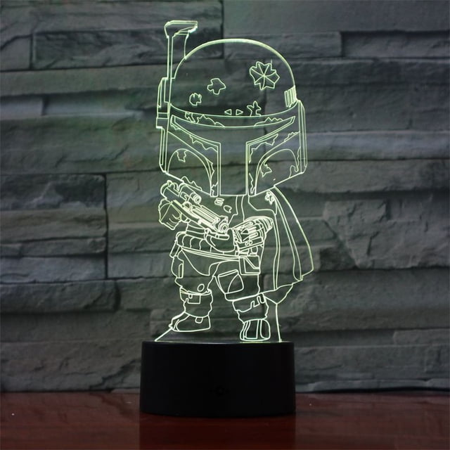 Luz nocturna LED 3D Boba Fett que cambia de color para niños