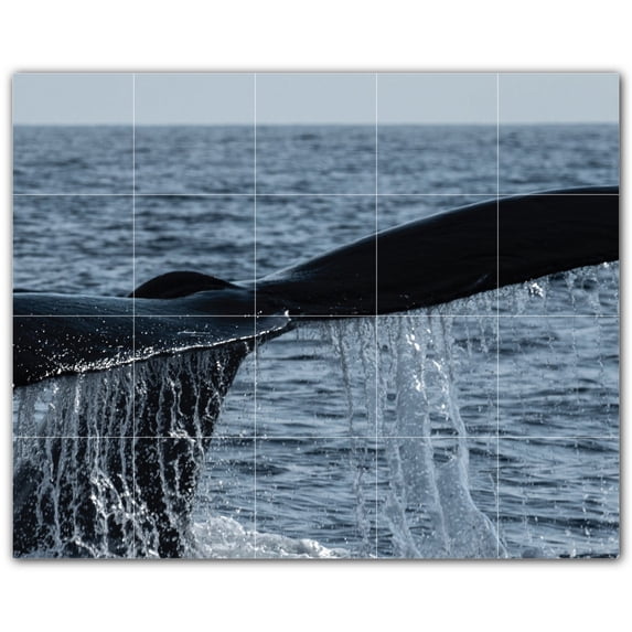 Picture-Tiles.com: Whale Ceramic Tile Wall Mural WAL501193-54S. 21.25"W x 17"H using (20) 4.25" x 4.25" Ceramic Tiles-Satin Finish