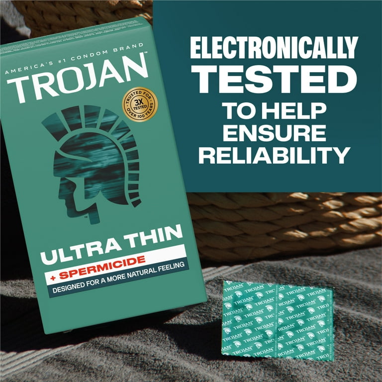 Trojan Ultra Thin Plus Spermicide Latex Lubricated Condoms for Men, 12  Count HSA/FSA Eligible - Walmart.com