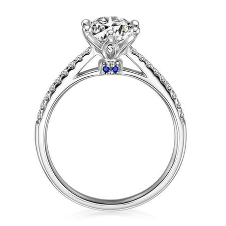 Cubic Zirconia Solitaire Ring - Ginger Lyne Collection Merci Sterling Silver 7mm Solitaire Blue Accent CZ Engagement Wedding Bridal Ring