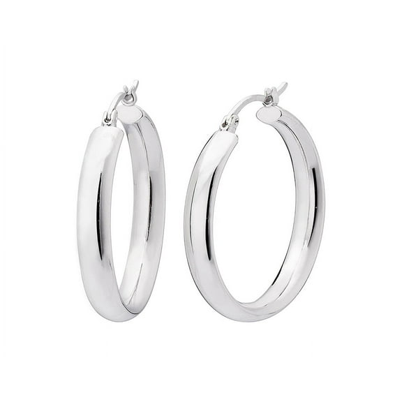 Fashion Rhodium Plated 32mm Classic Click-Top Hoop Earring