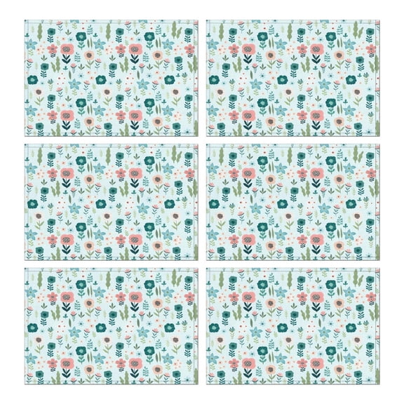 Pioneer Flower Floral Print Pattern Summer Placemats Table Placemats Set Of 6-Linen Kitchen Washable Placemats Table Mats 12x18 Inch Non-Slip Heat Resistant
