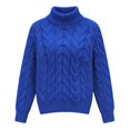 thumbnail image 4 of GILIGEGE Fall Sweaters for Women Turtleneck Cable Knit Pullover Tops,Fall Winter Soft Cozy High Neck Chunky Cable Knit Jumpers,Trendy Outfits,Casual Work Cute Long Sleeve Clothes Blue M, 4 of 4