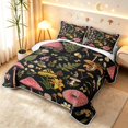 thumbnail image 3 of Homewish Vintage Botanical Mushrooms Bed Spread Queen,Retro Fungus Plant Queen Coverlet Set,Black,Black Reversible,3pcs, 3 of 7
