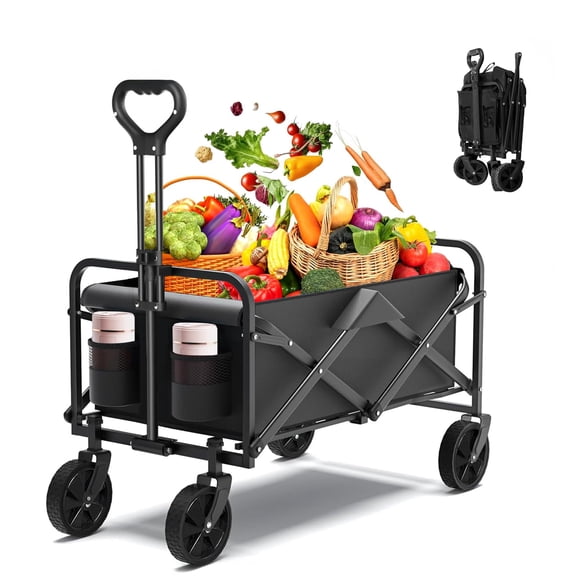 ORZEL Carrito Plegable con Ruedas Multiusos de Aire Libre - Carro de Compras con Rueditas Giratorias y Mesa Plegable para Dia de Campo, Transportador para Playa