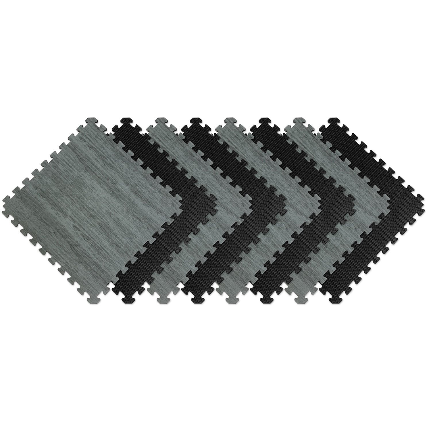 Norsk 25" x 25" Reversible Foam Flooring, Gray Wood & Black, 8 Tiles ...