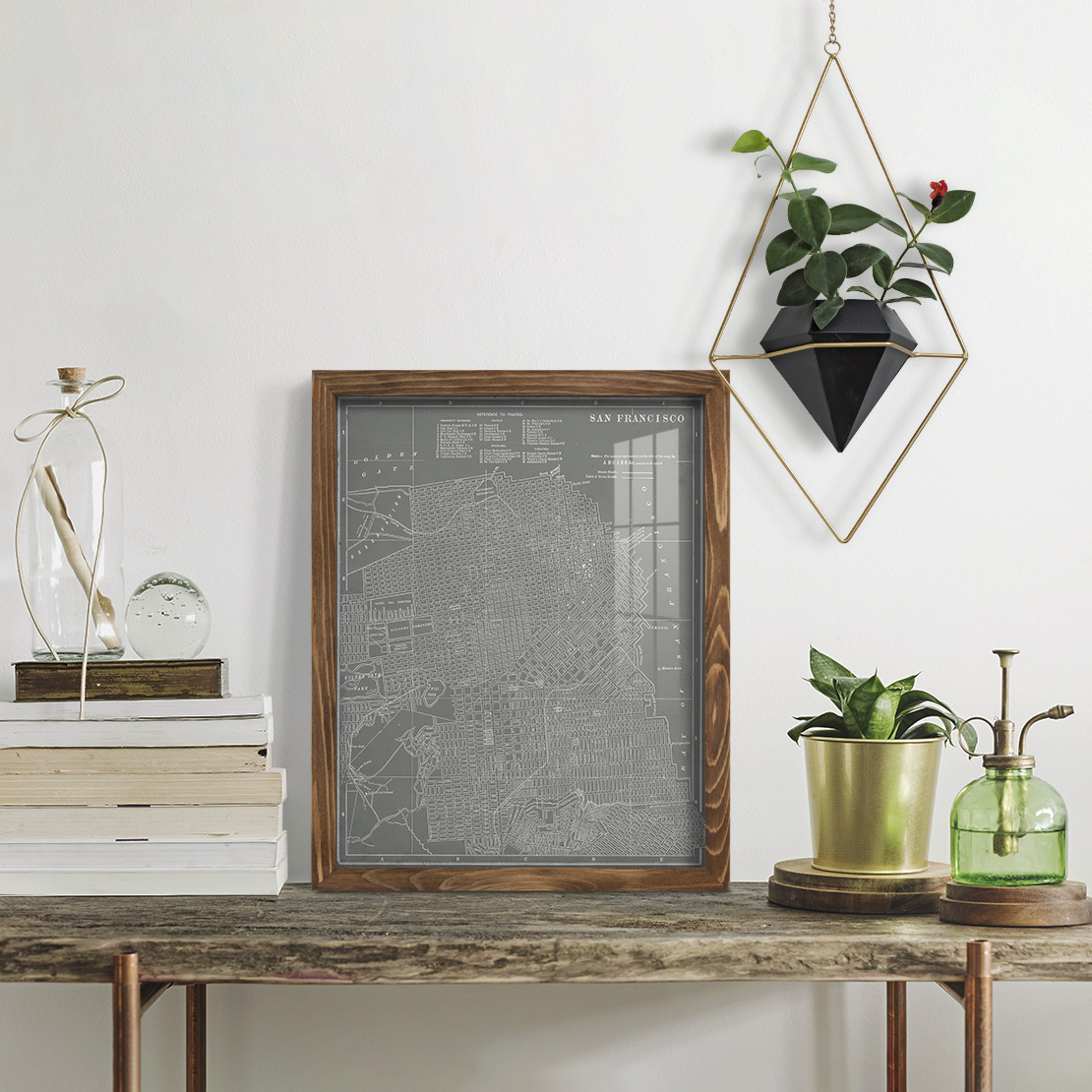 City Map of San Francisco -Framed Print w/glass-Walnut