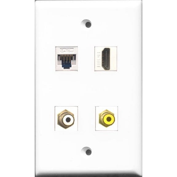 RiteAV - 1 Port HDMI and 1 Port RCA White and 1 Port RCA Yellow and 1 Port Cat5e Ethernet White Wall Plate