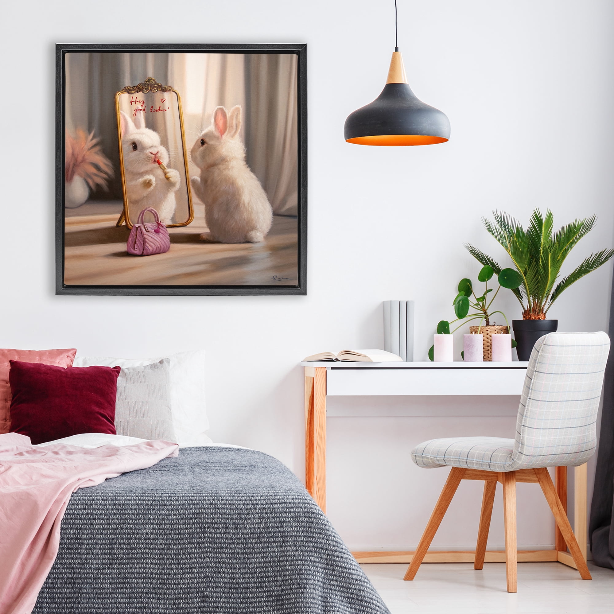 Stupell Industries Final Touch Makeup Bunny Black Framed Floater Canvas Wall Art, design by Lucia Heffernan