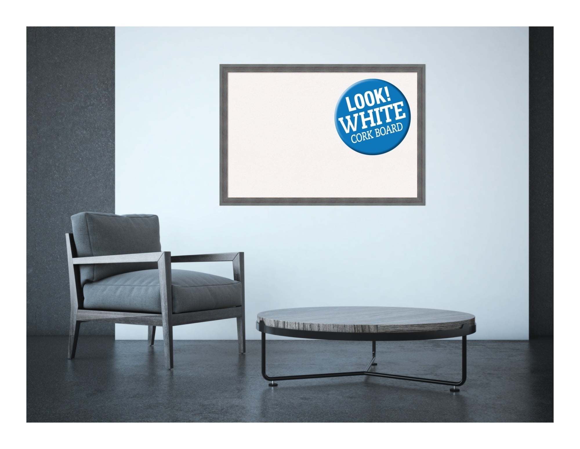 Amanti Art Grey Cork Board Wood Framed Dixie Blue Grey Rustic Bulletin Board 38 in. x 26 in.
