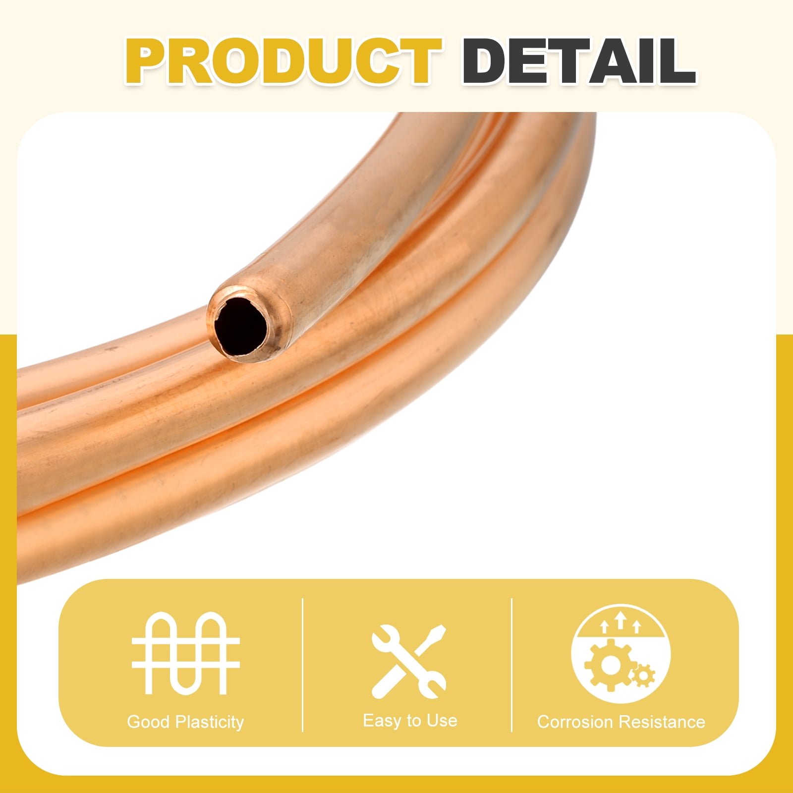 T2 Copper Tubing 0.15"ID x 1/4"OD x 5Ft, 99% Pure Copper Refrigeration Tube Seamless Flexible Coil Pipe