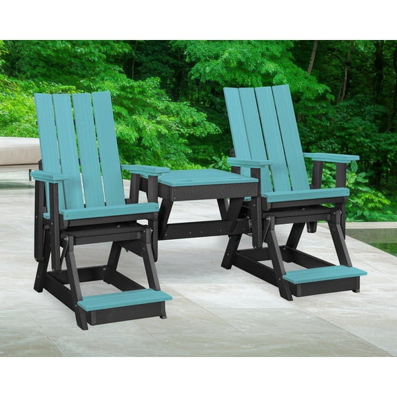 American Furniture Classics Model 416ARB-K Brandon Double Balcony Height Glider with Center Table in Aruba Blue on a Black Base