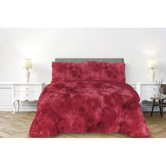 PARIS BURGUNDY COLOR SHAGGY BLANKET WITH SHERPA SOFTY THICK AND WARM 3 PCS CALIFORNIA KING SIZE