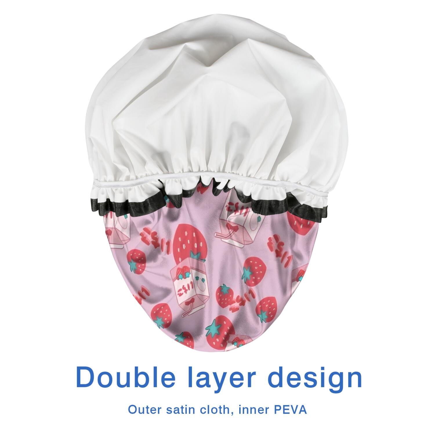 Shower Caps,Strawberry Plants Fruit Milk Box Waterproof Shower Cap for Women 4 Pieces,Double Reusable Hair Cover for Shower PEVA Elastic Stretch Hem