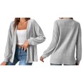 thumbnail image 3 of Chaquetas de Mujer de Color Liso, Larga, Frente Abierto, Chaqueta Regular Gris M, 3 of 7