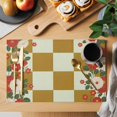 thumbnail image 2 of Yellow Plaid Placemats Set of 4, Japanese Red Floral Flowers Buffalo Checked Placemats for Dining Table, Place Mats for Kitchen Tabletop, Waterproof Wipeable Dining Table Mats Set, 2 of 9