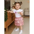 thumbnail image 4 of BemeyourBBs 2Pcs Toddler Baby Girl Birthday Outfit 1 2 3 4 5 6 7 Years Birthday Summer Clothes Flying Short Sleeve Letters Crown Embroidery T Shirt Tops with Laser Layered Ruffle Tutu Skirt Set, 4 of 6