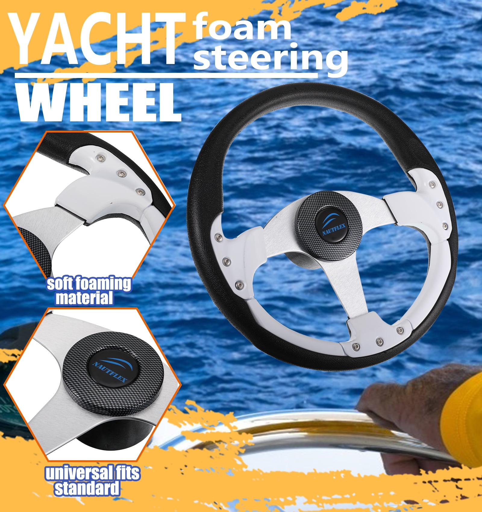 Savreitly Boat Steering Wheel PU Foam Steamship Pontoon 3 Spokes With - View #5