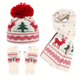 thumbnail image 4 of 3 uds guantes de moda bufanda conjunto de gorro navideño para mujer lindo gorro de jacquard de dibujos animados con pompones guantes de punto gruesos bufandas a prueba de frío accesorios de invierno a, 4 of 4