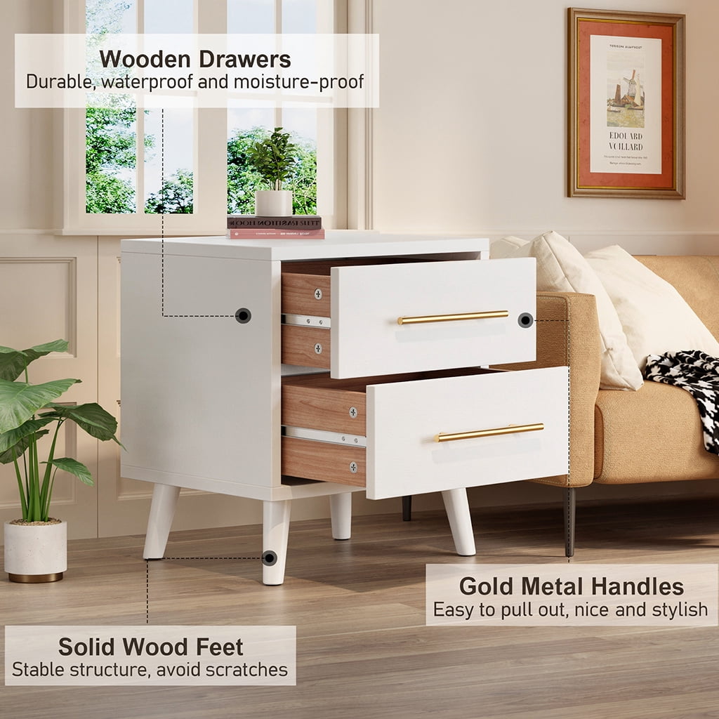 Queen Upholstered Platform Bed Frame with Headboard and 4 Wood Dressers (2,5,6 Drawer) - Modern Bedroom Furniture Set with Sturdy Slats, Noise Free - Beige & White