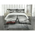 thumbnail image 3 of Ambesonne Eiffel Tower Quilted Bedspread Set 3 Pcs, French Car Dark Clouds, King Size, Grey Black Red, 3 of 5
