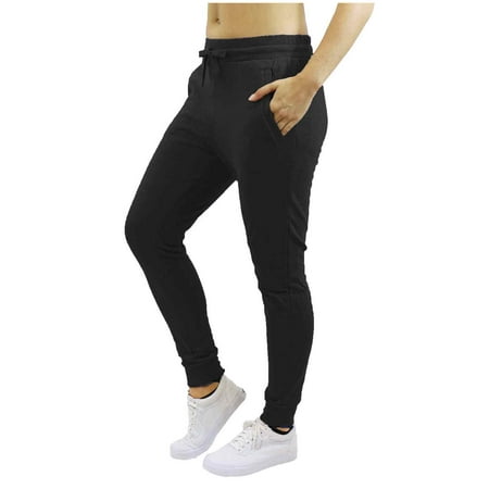 Womens Fleece Jogger Sweatpants With Zipper Pockets - SLIM (Best Jogger Pants Womens)